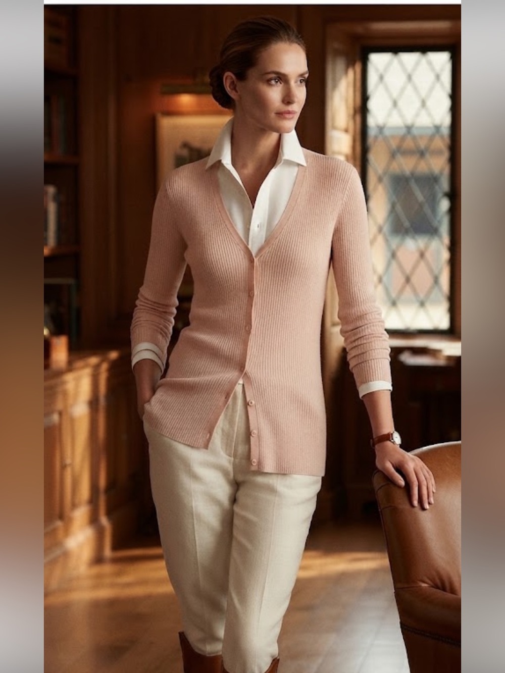 Lauren Ralph Lauren 100% Pink Silk Long Cardigan
